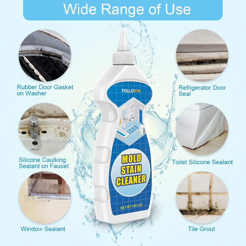 FOLLOWIN Mold and Mildew Bathroom Cleaner Gel 18oz, Household Stain Cleaner for Showers Tiles Grout Sealant Sinks