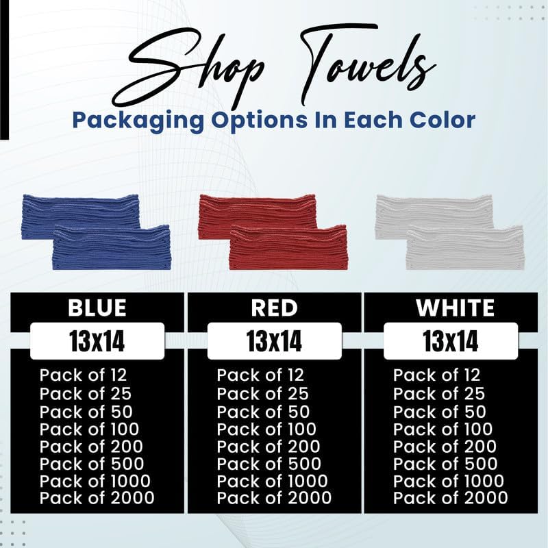 Shop Towels (White, 100-Pack) - Bulk Cleaning Towel in a Bag, Mechanic Cotton Wipes for Car Maintenance, Auto Mechanics & Garage, Wipe Grease & Oil, Machine Wash & Reusable