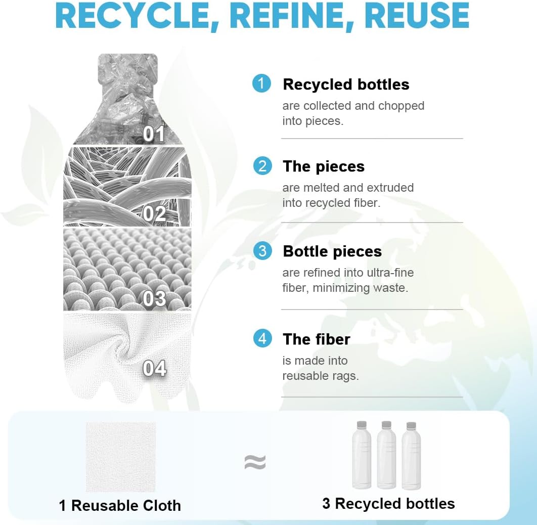 AIDEA Microfiber Cleaning Cloth Roll, Shop Towels 165 Sheets(3 Roll), Tear Away Reusable Paper Towels, White Rags for Bars, Cleaning Rags for Automotive, Mechanic, Workshops, House, 11×9"