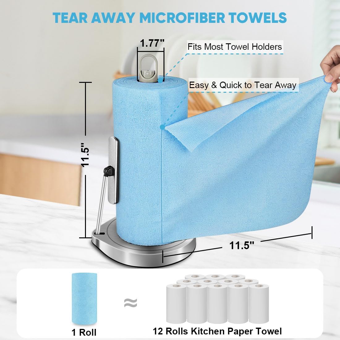 AIDEA Microfiber Cleaning Cloth Roll, 50PK, Blue Shop Towels Reusable Tear Away Paper Towels, Washable Shop Rags, Microfiber Towels for Cars, Lint Free Rags for House, Mechanic, Workshops, 11.5"×11.5"