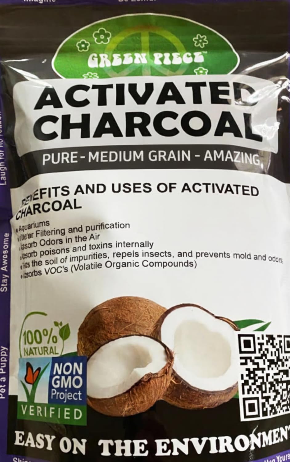 Green Piece® Activated Charcoal Coarse Grain – Resealable 5 lb Bag for Air Purifying, Odor Absorbing & Freshening – Made from Coconut Shell – Kid/Pet Friendly, Great for Aquarium, Water Filter, & More