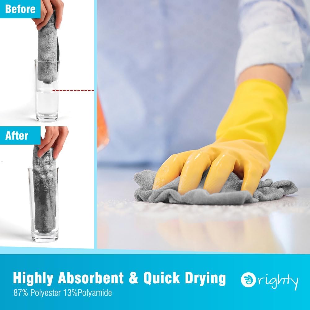 Orighty Grey Microfiber Cleaning Cloth, 50 Pack Highly Absorbent Cleaning Supplies, Lint Free Kitchen Towels Cleaning Rags, Microfiber Towels for Cars, House, Window, 12x12 inch