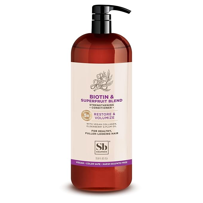 Soapbox Biotin & Collagen Super Fruit Conditioner for Thin, Fine, Thinning Hair | Volumizing & Softening Conditioner to Promote Hair Growth, Strength, Fullness, 1 Liter Pump Bottle