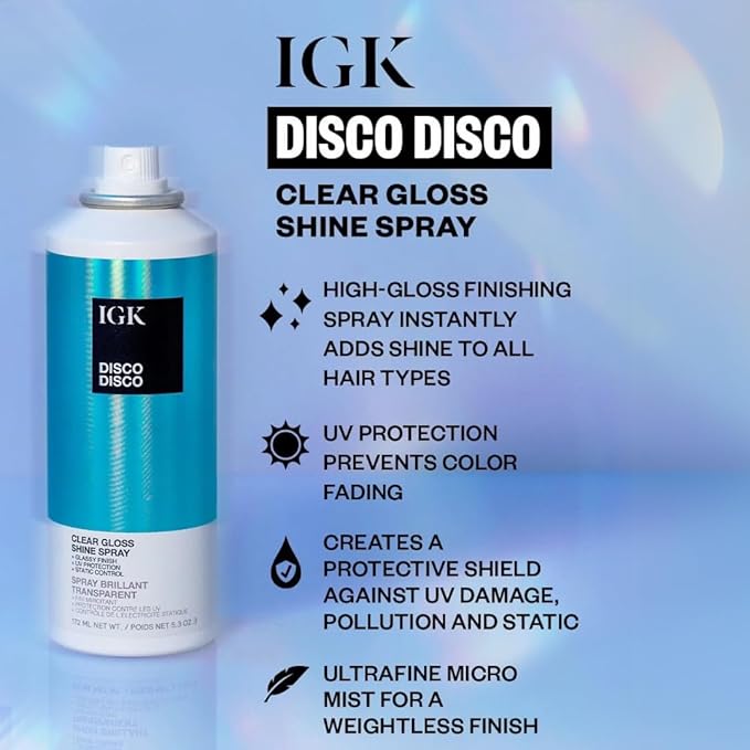 IGK Disco Disco Clear Gloss Shine Spray | Travel Size | Lightweight, High-Shine Finishing Hair Spray | Set of 2 (2.1 Fl Oz)
