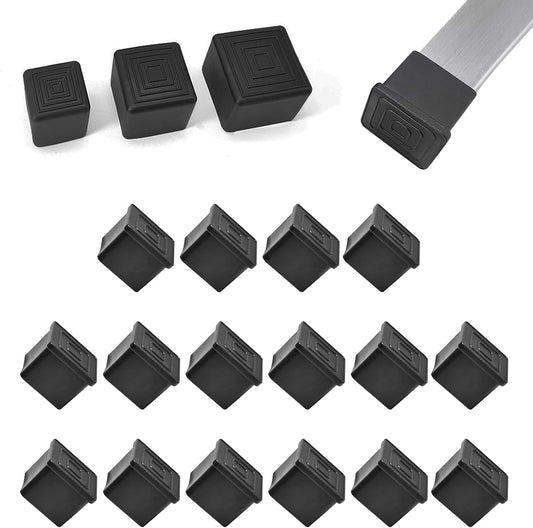 16 Pcs 1-1/2" x 1-1/2" Square Rubber Chair Leg Caps, PVC Table Leg Covers, Flexible & Anti-Slip Furniture Leg End Caps, Chair Leg Floor Protectors for Bar Stool Leg Patio Indoor, Black