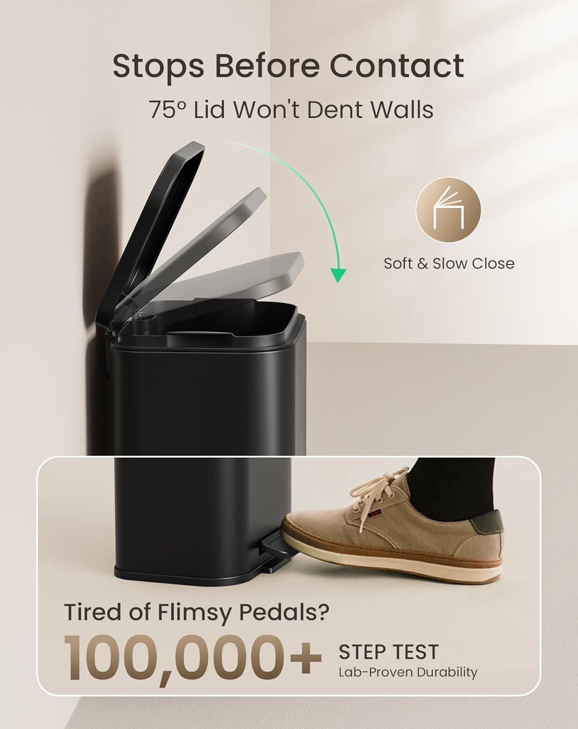 Cesun Small Bathroom Trash Can with Lid-1.3 Gal, Outdoor Stainless Steel Garbage Can for Dog Poop with Anti-Slip Base, for Bathroom, Bedroom, Office, RV, Living Room, Black