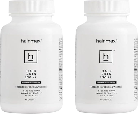 Hairmax for Hair, Skin and Nails Dietary Supplement – Hair Loss and Hair Regrowth Treatment for Women and Men. Contains 2500mcg Biotin, DHT Blocker, MSM & Antioxidants, Pack of 2 Bottles