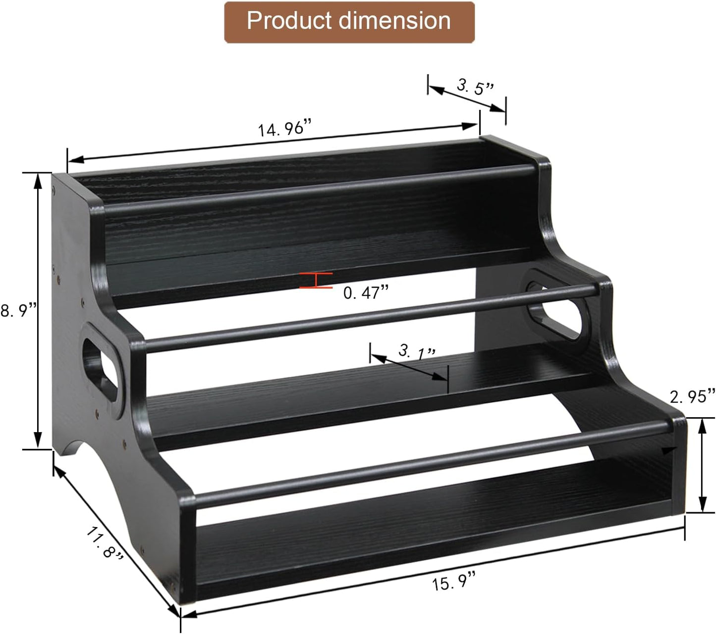 AT-VALY 3-Tier Spice Rack, Iron&MDF Kitchen Storage Shelf, Space-Saving Countertop Organizer for Spices, Herbs, Seasonings, Sturdy Stylish Condiment Holder,Countertop Wine Rack (Black Grain)
