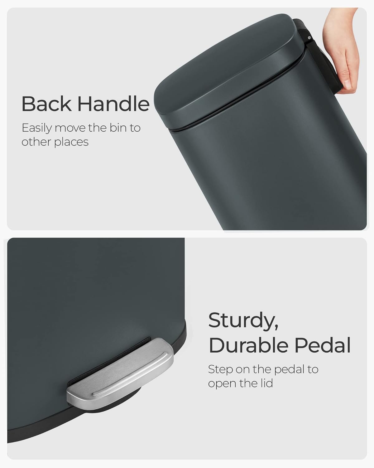 SONGMICS Trash Can with Lid, 8 Gallon Garbage Can, Stainless Steel Small Waste Bin with Step Pedal and Inner Bucket, Soft Close, Kitchen, Greenish Gray ULTB102G01