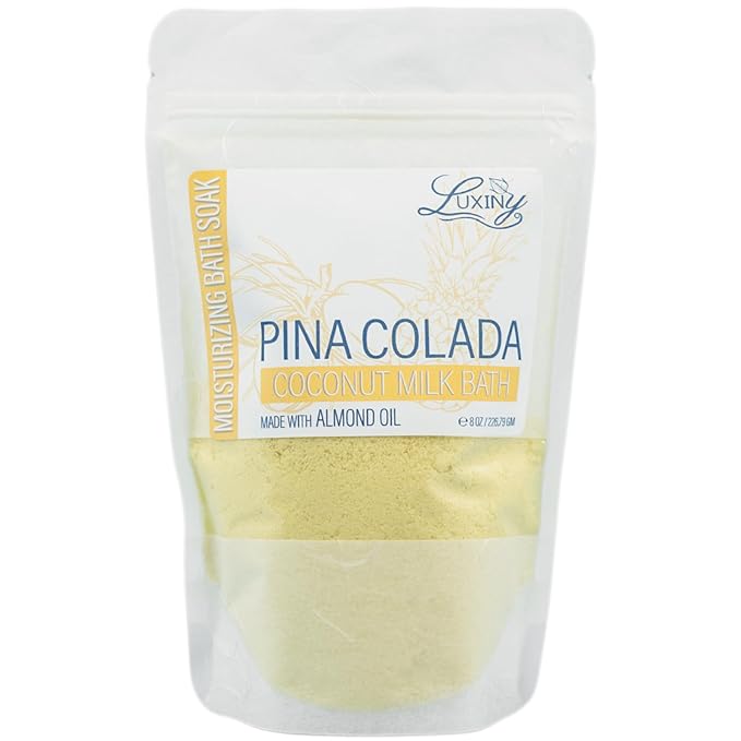 Luxiny Vegan Milk Bath Soak Made with Coconut Milk Powder & Sweet Almond Oil Which Creates A Bath Bomb Dust Soothing Fizz, 8oz (Pina Colada)