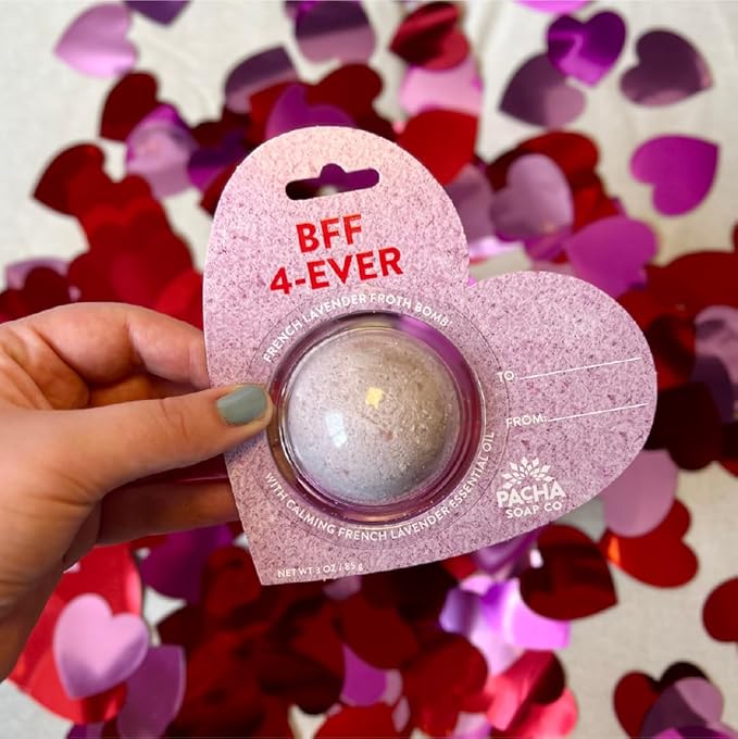 PACHA SOAP Co. Bath Bomb Cards, BFF 4-Ever, 3-Pack - Scents of French Lavender, Hearts, Nourishing, Moisturizing, Naturally Derived & Handcrafted in The USA