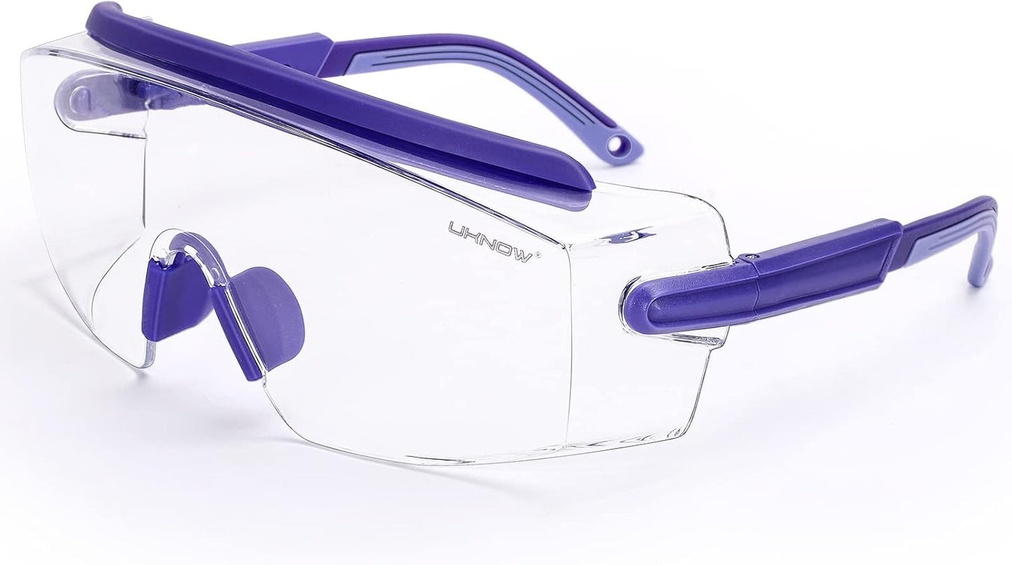 UKNOW Safety Goggles Over Glasses, Safety Glasses Anti Fog Wraparound Eye Protection, Protective Eyewear ANSI Z87.1