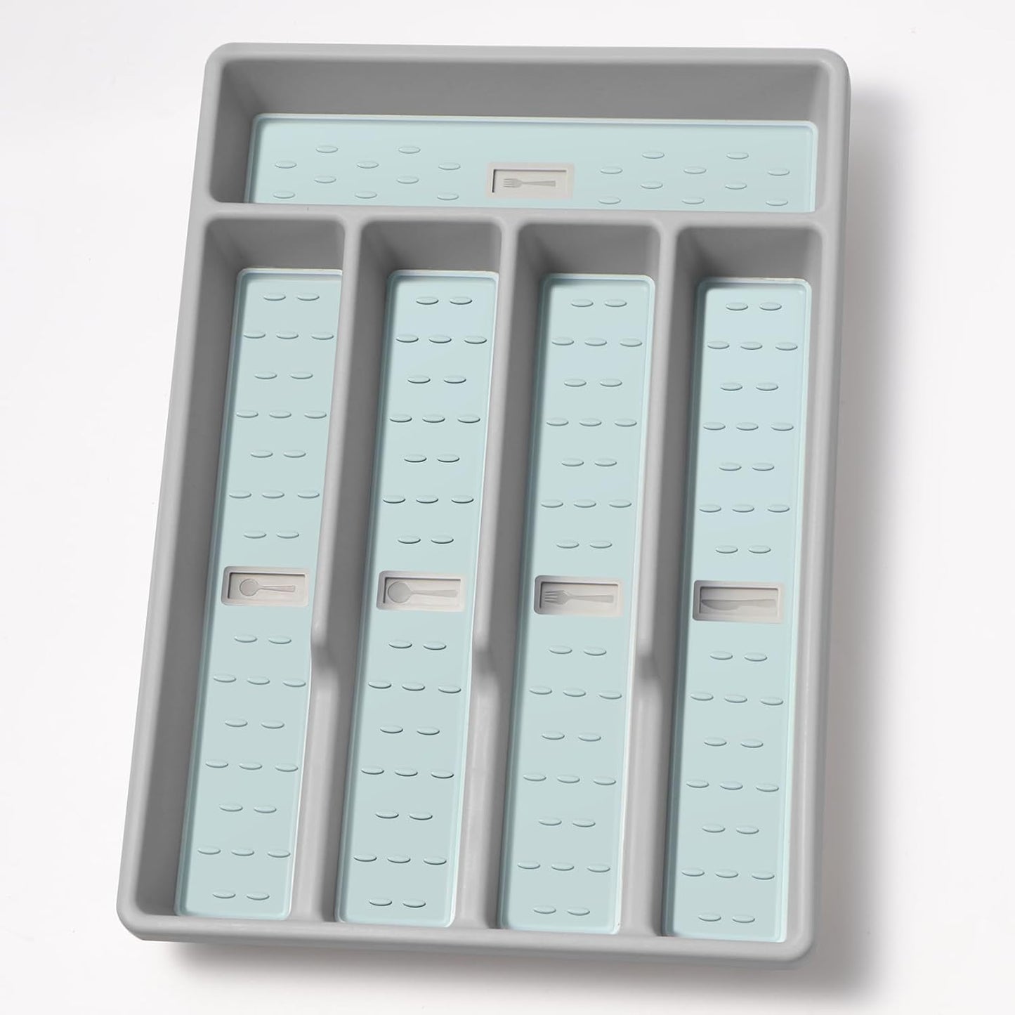 Silverware Organizer with Cutlery Icons，Silverware Tray for Kitchen Drawer，Flatware Tableware Cultery Drawer Organizer Utensil Organizer with Non-slip TPR Linings，Kitchen Organization Essentials