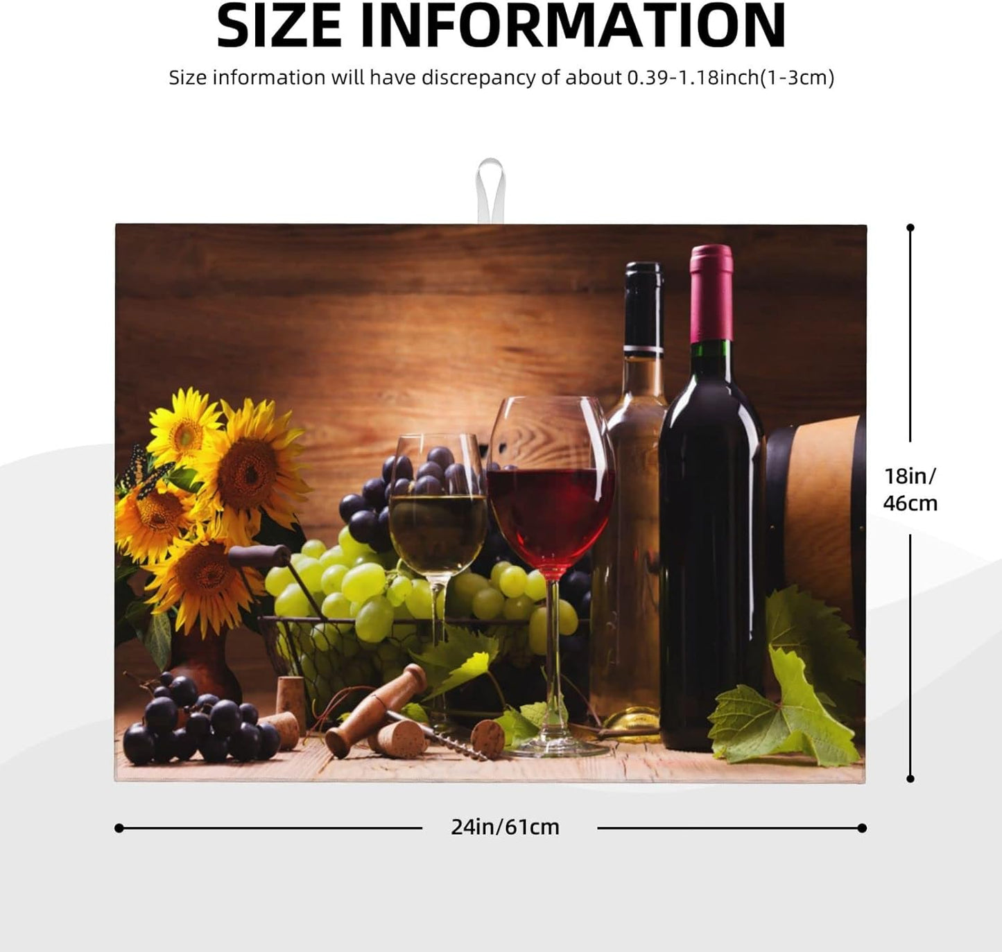 Red Wine Grape Vintage Wooden sunflower Microfiber Absorbent Reversible Dish Drying Mat For Kitchen Counter Xl Large Pad 18 X 24 Inch
