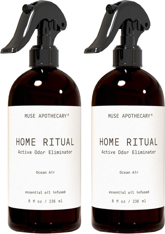 Muse Apothecary Home Ritual Active Odor Eliminator Spray - Furniture Deodorizer Spray & Bathroom Odor Eliminator for Home - Essential Oil Air Freshener - 8oz, Ocean Air