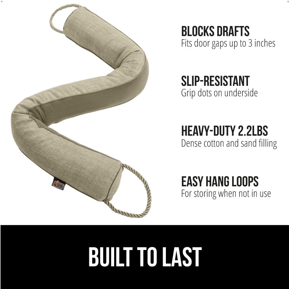 GORILLA GRIP Door Draft Stopper for Bottom of Doors, Weather Stripping Seal Blocks Hot Air, Noise, Bugs, Keeps Cold AC in, Sound Proofing Easy Install Gap Filler, Home Essentials, 32 Inch, Beige