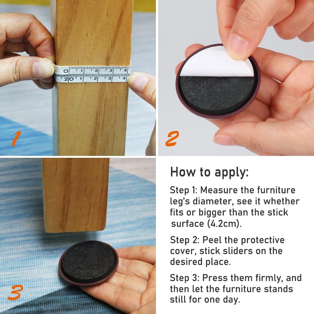 2 inches Stick Furniture Sliders, 12pcs Furniture Glides for Easy Moving on Carpet Hardwood (Coffee)