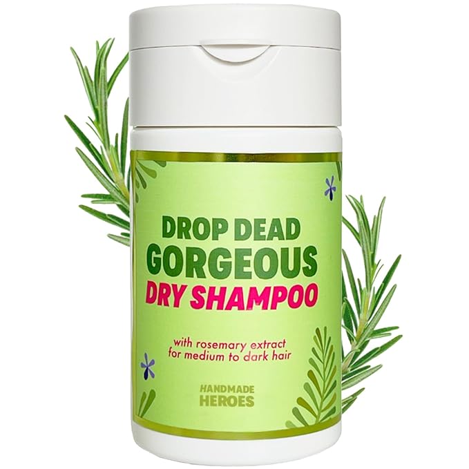 Handmade Heroes Dry Shampoo with Rosemary Oil for Hair Growth Healthier Looking Hair Volumizing Non Aerosol Drop Dead Gorgeous Dry Shampoo Rosemary 1.8oz (Medium to Dark 1pc)
