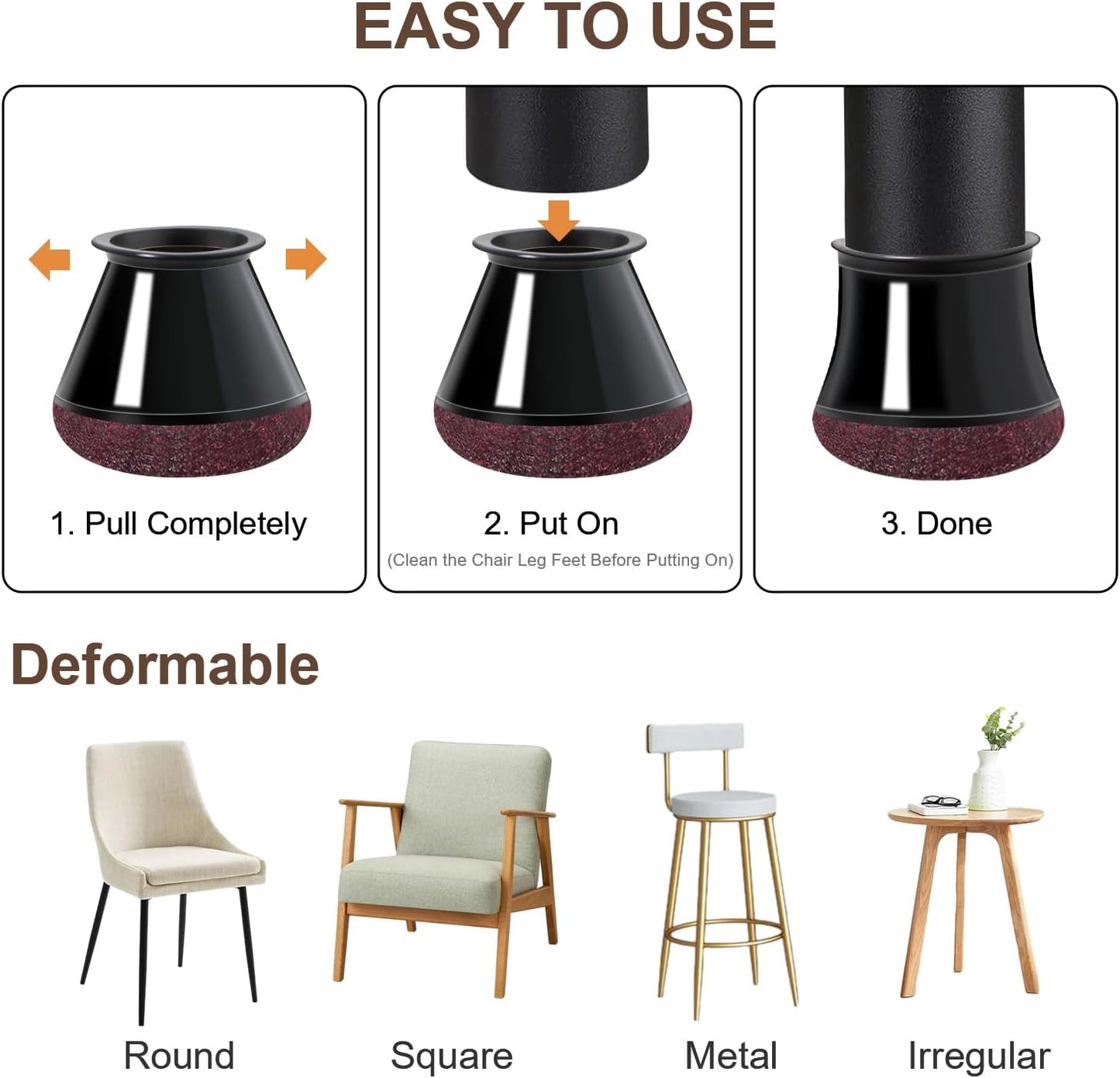 20 Pcs Chair Leg Floor Protectors for Hardwood Floors, Black Rubber Furniture Sliders with Felt, Silicone Furniture Leg Caps Covers, Fit Round Diameter (0.8" to 1.2")