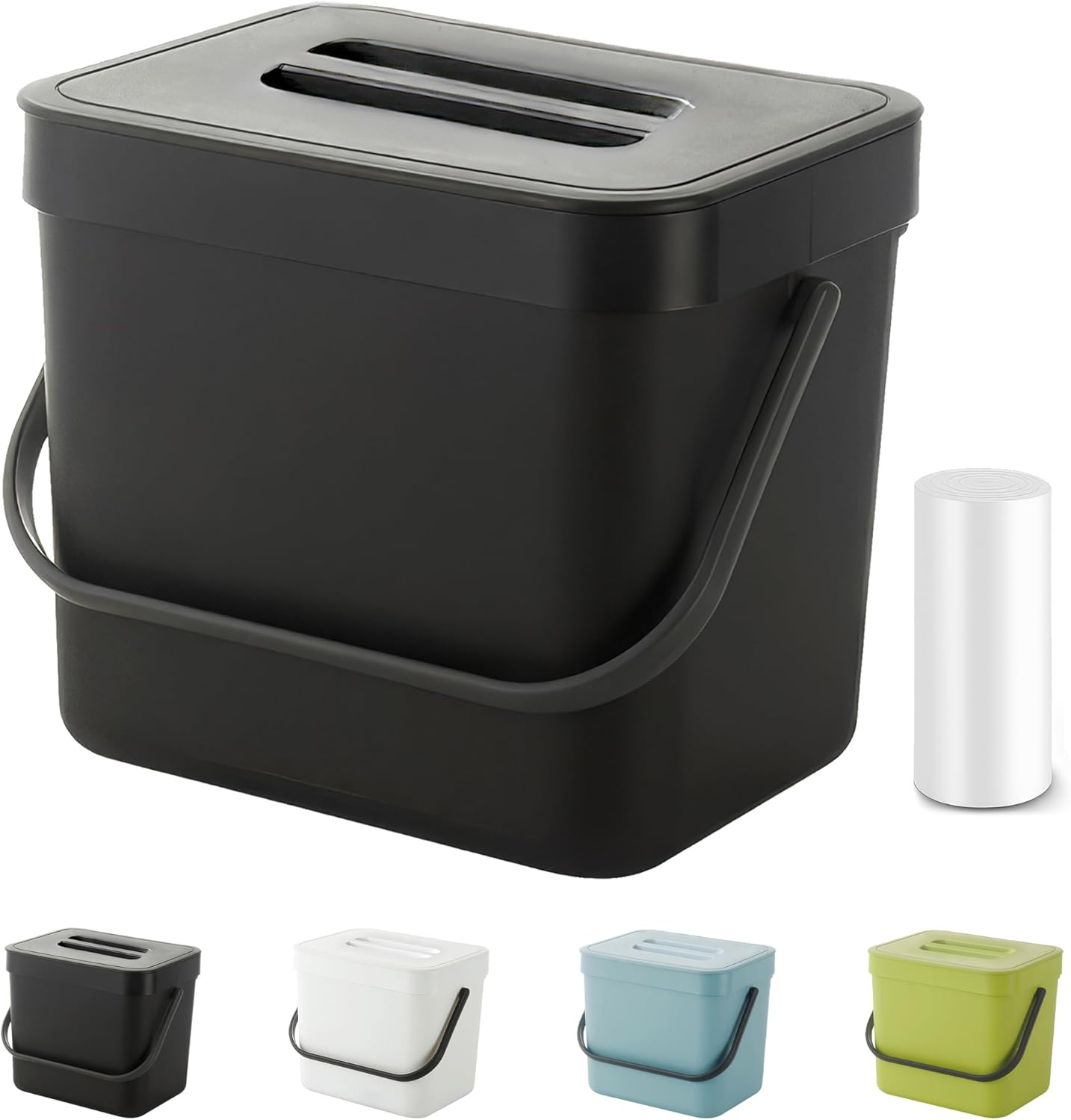 Countertop Compost Bin Kitchen, 1.8 Gallons Hanging Trash Can with Lid for Kitchen Cabinet Door, Under Sink, Wall Mounted Waste Bin for Bathroom, 7L(Black)
