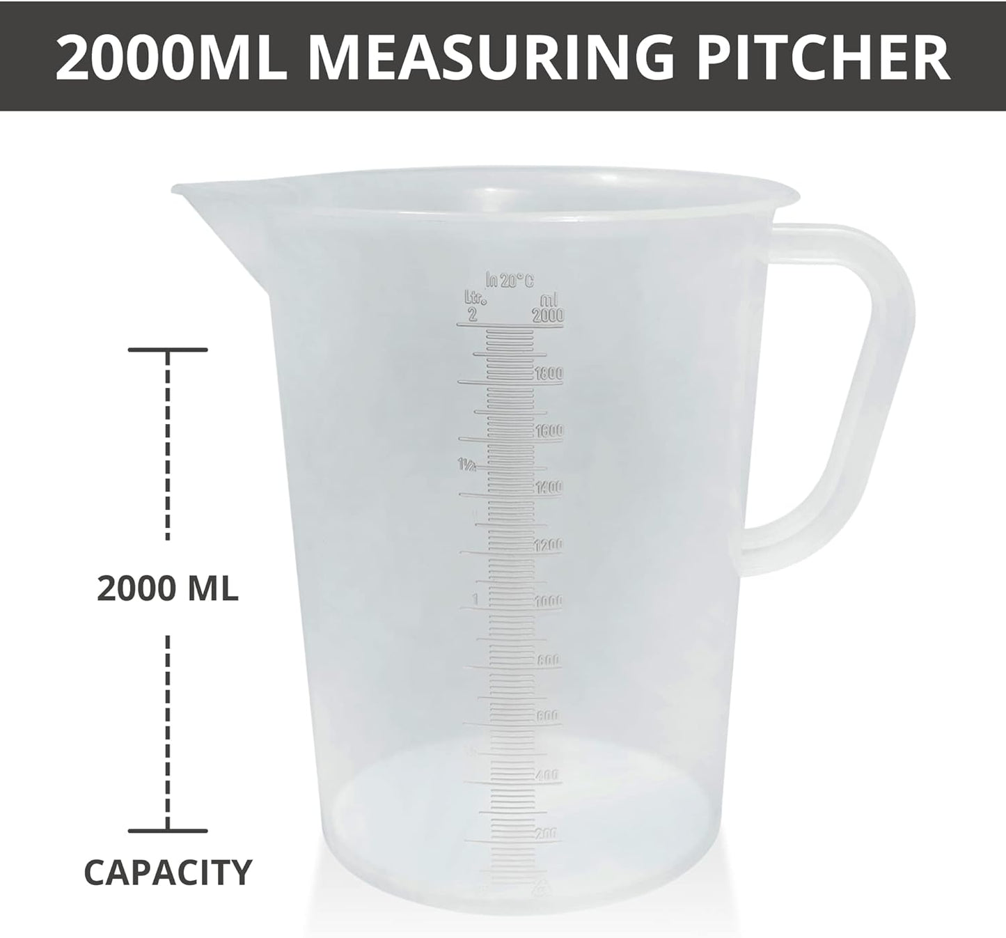 Appletofu Plastic Graduated Measuring and Mixing Pitcher - 2000ml Plastic Graduated Measuring Pitcher - Large Cylinder Graduated Measuring Container with Handle and Pour Spout - 2 Liter
