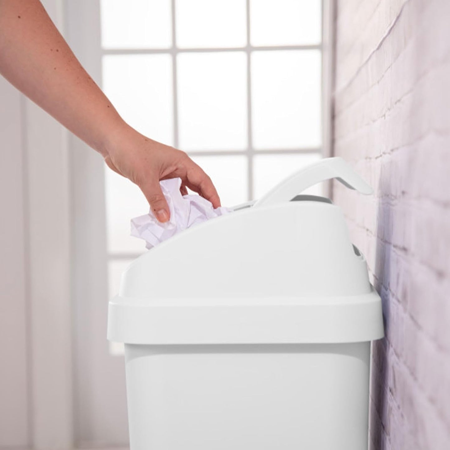 Sterilite 12 Pack Kitchen Garbage Trash Can with Plastic Swing Top, 13 Gal, White