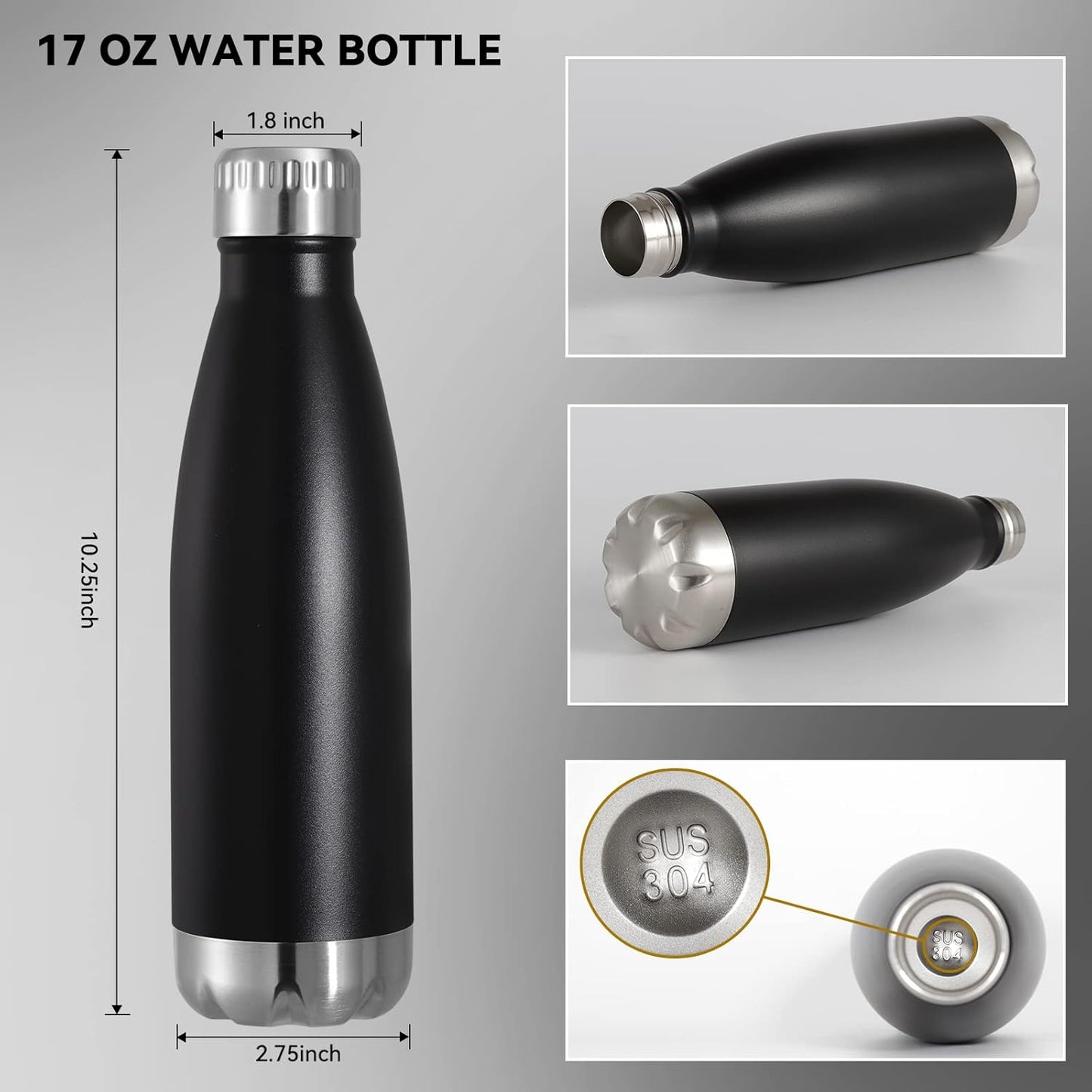 VEGOND 17oz Stainless Steel Water Bottles Bulk, Reusable Metal Sports Water Bottle Keeps Drink Hot and Cold, BPA Free Double Wall Vacuum Cola Shape Insulated Water Bottles for Camping Gym, 8 Pack