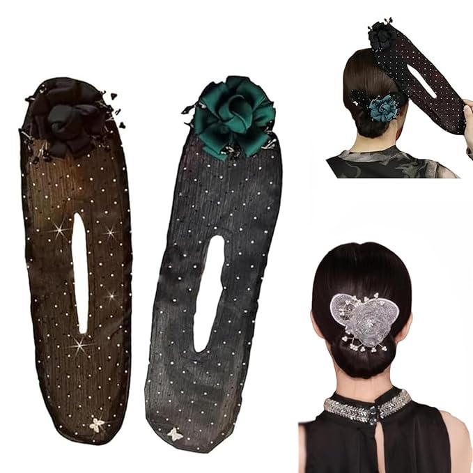 Hair Accessories for Women - Ball Hair Clip, Flower Bun Roller, Hand Embroidered Twist Curler, Lazy Updo Maker (2pc-1)