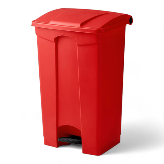 PRO&Family Step-On Trash Can with Lid, Plastic Waste Bin, Foot Pedal Operation (Red, 23 Gallon)
