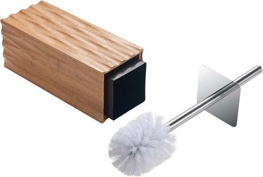 GOBAM Bamboo Toilet Bowl Cleaner with Holder for All Toilet Types, Hidden Stainless Steel Toilet Brush, Bathroom Cleaning Brushes, Toilet Accessories - Natural, with Pattern