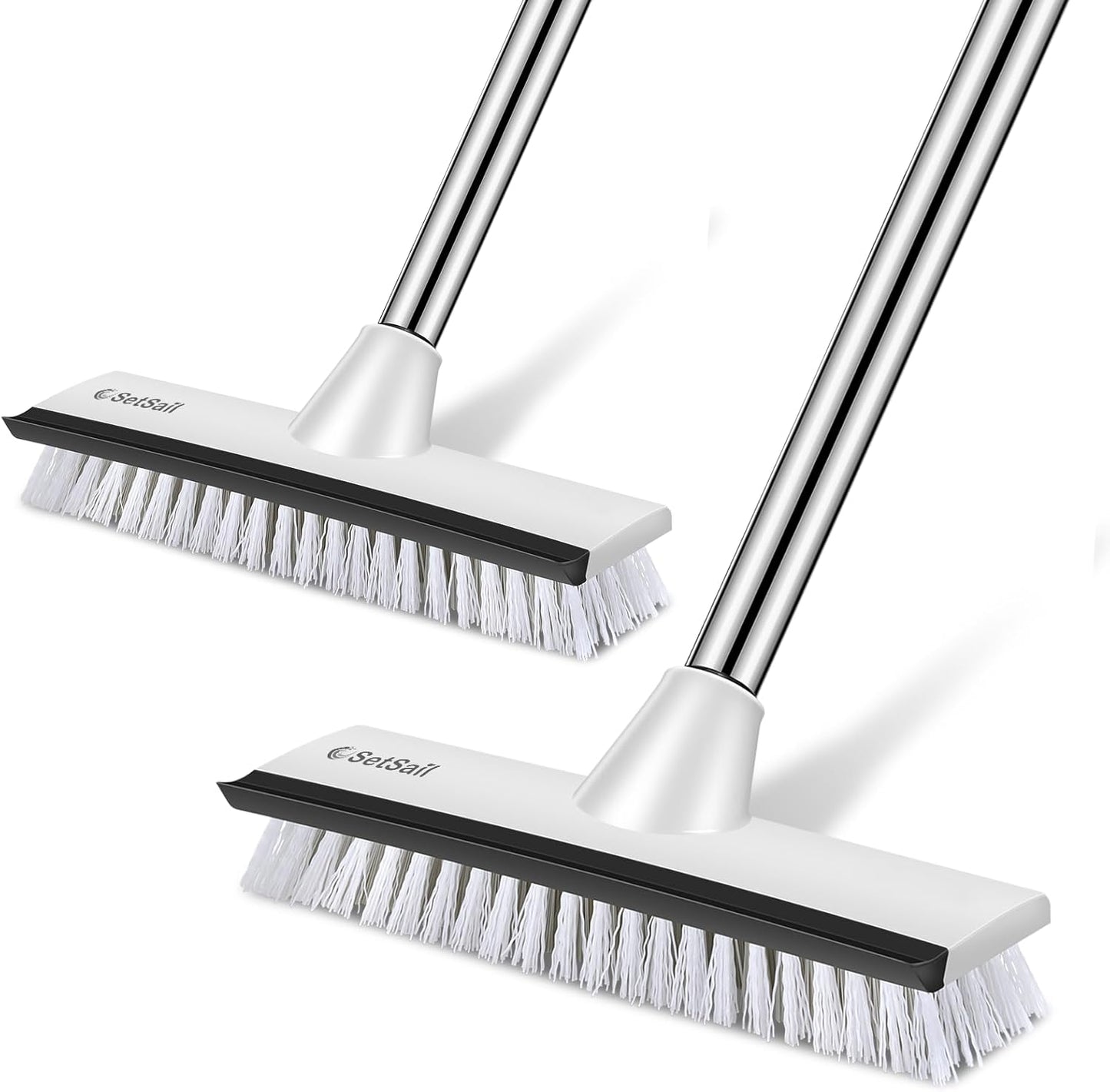 SetSail Floor Scrub Brush with 51-Inch Long Adjustable Handle 2 in 1 Scrape Brush Stiff Bristle Floor Scrubber for Cleaning Shower Bathroom Garage Kitchen Wall Deck Tub Tile, 2 Pack