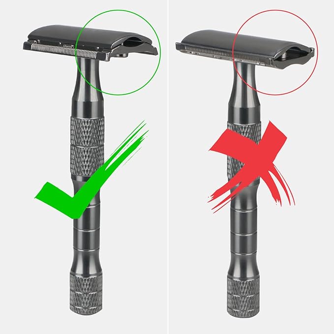 Gun Black Safety Razor, Single Blade Razors for Men, with 10 Platinum Coated Stainless Steel Double Edge Safety Razor Blades, Smooth & Close Shave, Plastic Free, Sustainable