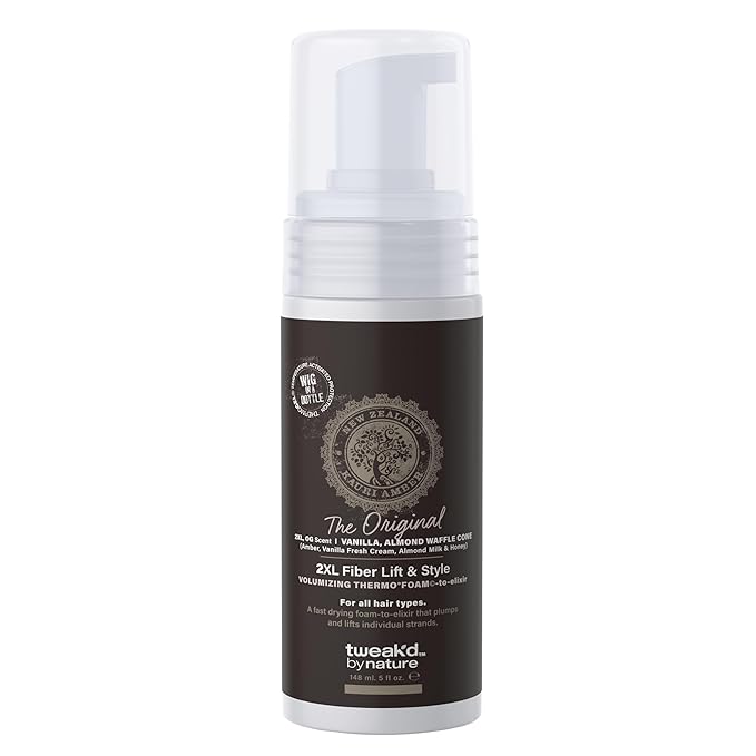 Tweak’d by Nature - 2XL Fiber Lift & Style Volumizing Foam, Styling Foam and Mousse for Hair Volume, Heat Protectant, Hydrating for Long-Lasting Softness, Cruelty Free (5oz)