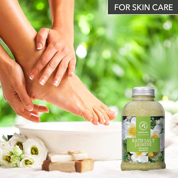 Bath Sea Salt Jasmine 21.16 Oz - Bath Salts with Jasmine Essential Oil for Bath Soak - Relaxing Bath - Body Care - Muscle Relaxation - Good Sleep - Aromatherapy Bath Salts - Flower Bath Salt