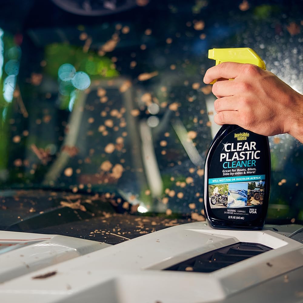 Invisible Glass 92084-4PK Clear Plastic Cleaner for Cars, Motorcycles, RVs, Boats, Helmet Visors, Golf Carts, Acrylic and Vinyl Windows, Streak-Free, Haze-Free, Removes Static, 22 Fl Oz, Pack of 4