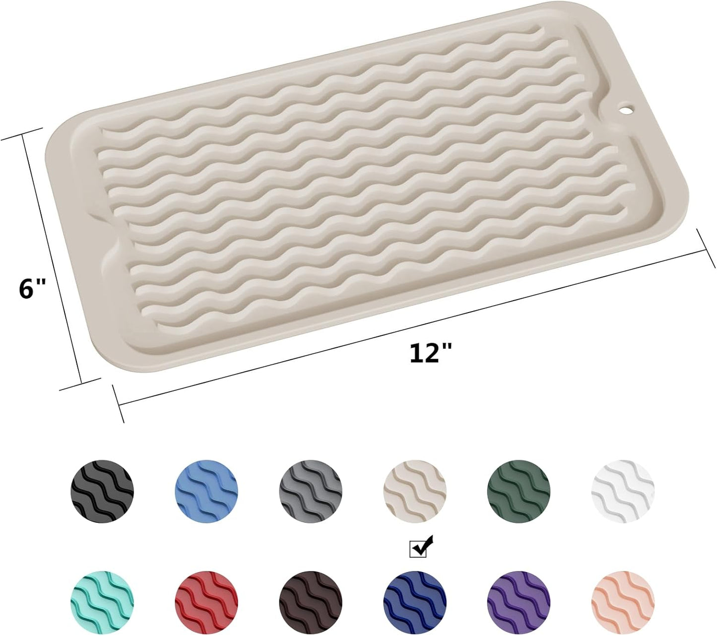 ZLR Silicone Dish Drying Mat for Kitchen Counter, Eco-Friendly Fast Dry Dish Mat, Easy Clean Multi Usage Drying Matt, Heat Resistant Trivet, 6" x 12" Extra Small, Cassava White