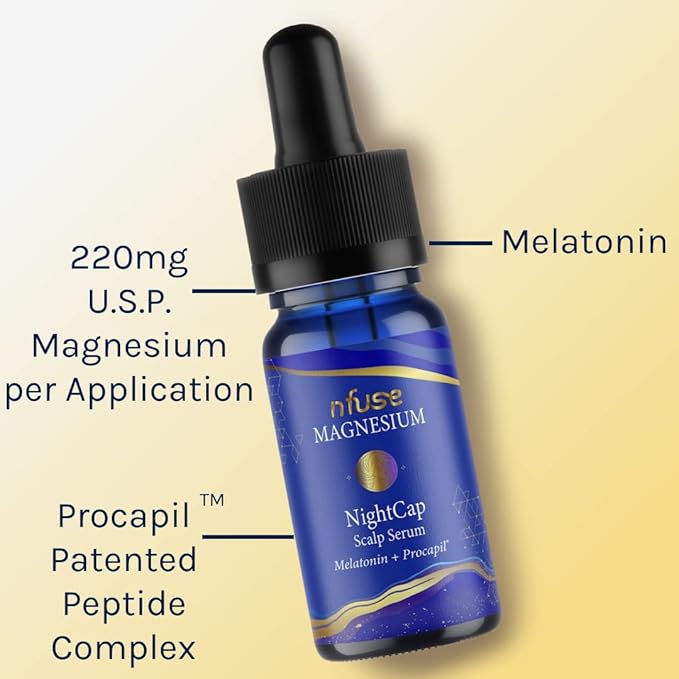 Hair Growth Serum with Melatonin + Peptides, nfuse Magnesium NightCap Scalp Treatment for all Hair Types, Decalcifies Follicles, Vegan, Deep Relaxation, Sleep Aid, Fragrance-Free