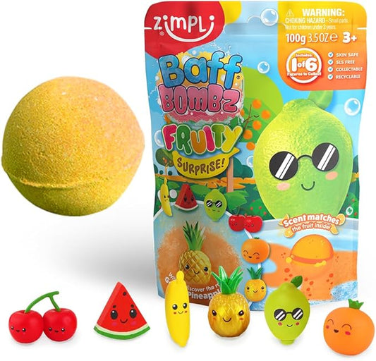 Large Fruity Surprise Bath Bomb, The Bath Bomb Contains 1 of 6 Surprise Fruit Toys to Collect, Bath Bombs Gift for Children with Surprise Inside, Collectable Gifts for Girls & Boys