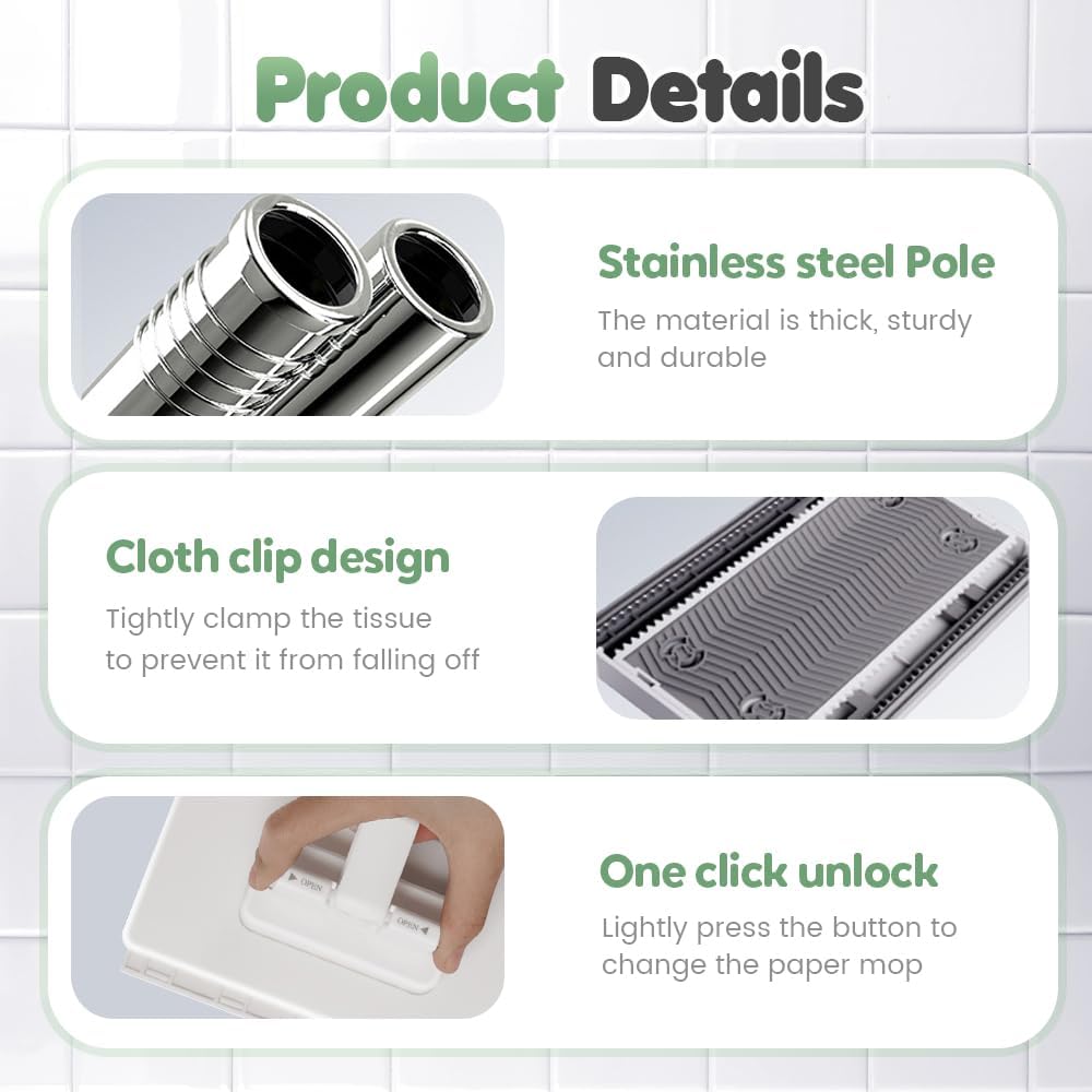 Disposable Dust Mop with 4 Reusable Cloths, mopa desechable para el polvo con 4 PañOs Reutilizables, 39" Long Handle Retractable Gap Dust Cleaner with Locking Head for Multi Surface Cleaning, Wet&Dry