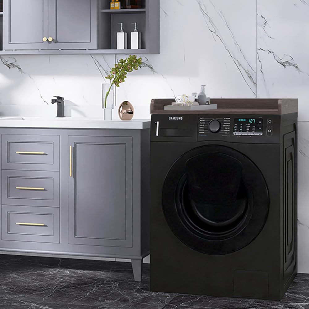 Washer Dryer Countertop Only,Edge Rails-27.5" Depth*27.5" Width Laundry Room Organization,High-Adhesion Non-Slip Protective Layer,with Edge Rails (Brown)