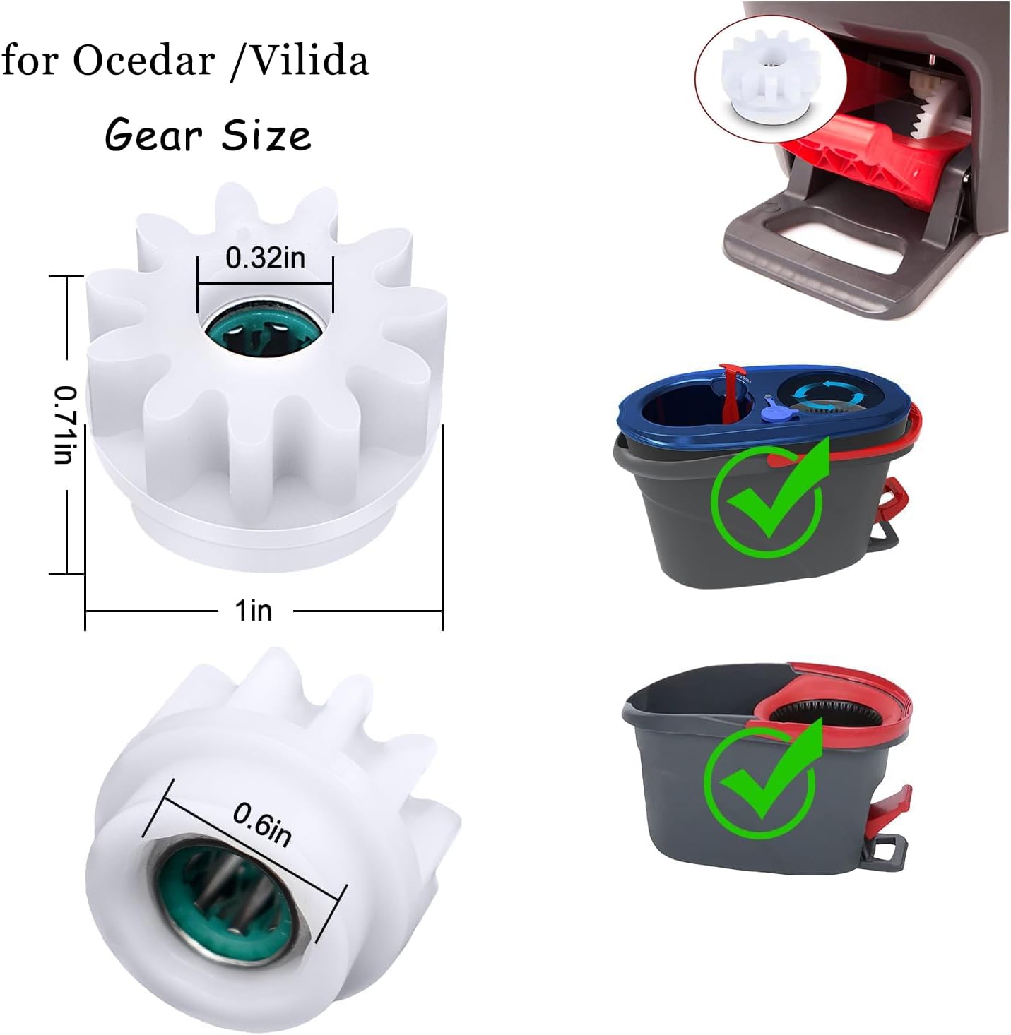 YWSH 6 Pack Spin Mop Bucket Gear Compatible with Ocedar Vilida Easy Mop Pedal Broom Bearing Gears Repair One Way Clutch Bearing Bucket Gear Sprockets Mop Gear for Spin Mop Bucket