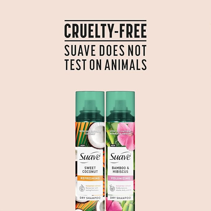 Suave+ Dry Shampoo Spray Variety 2-Pack – Volumizing Bamboo & Hibiscus, Refreshing Sweet Coconut, 4.3 Oz Ea