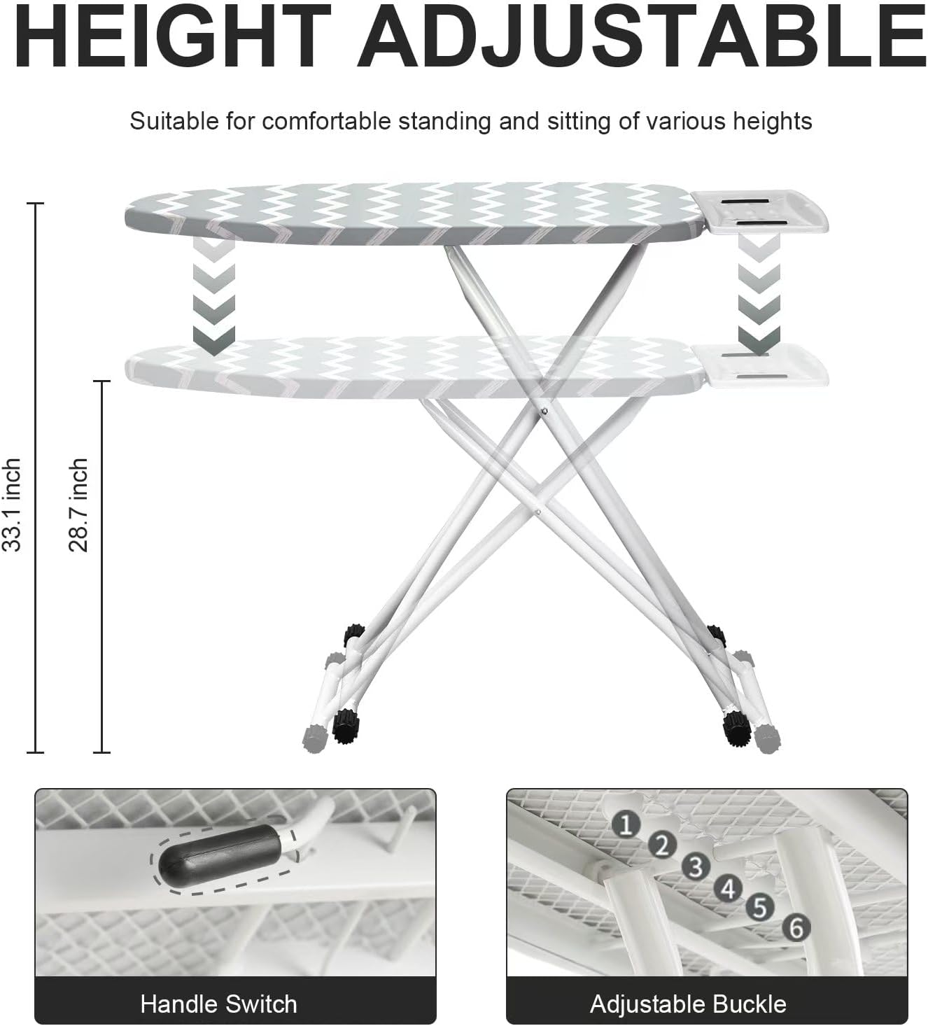 Ironing Board,Foldable Ironing Board Adjustable Height Compact Iron Board Thick Steel Tube Iron Board with Holder,Replacing Cloth Cover and Mini Handheld Gloves(Blue Waves)