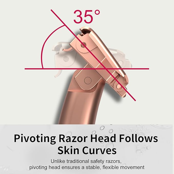 Razors for Women - Dual-Blade Safety Razor with Pivoting Head - Reusable Metal Shaving Razor, with 10 Double Edge Blades, Smooth Close Shave, Rose Glod