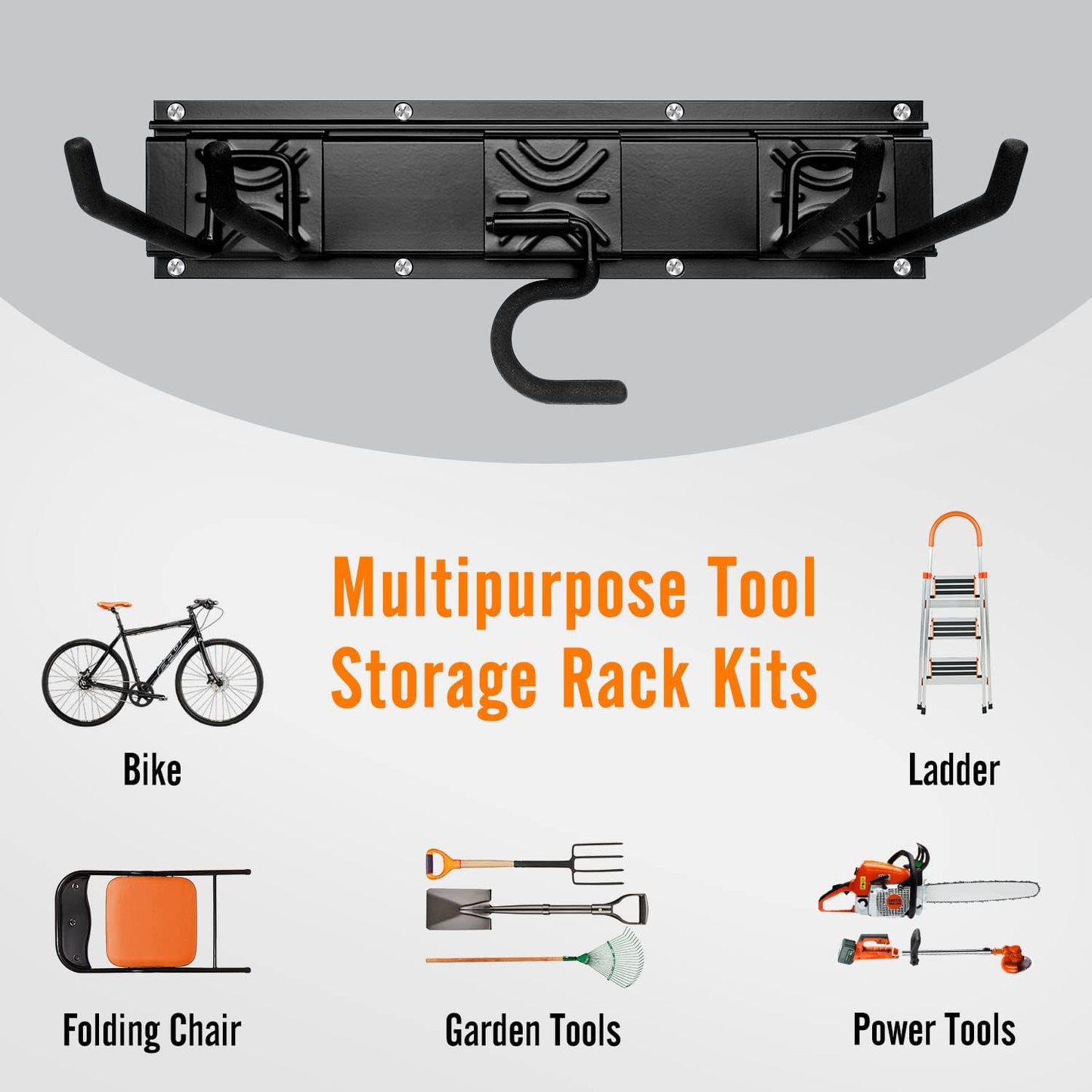 Garage Garden Tool Storage Rack Organizer Wall Mount, Yard Shovel Rack Holder Organization, Heavy-Duty Extra Width Panels for Hanging Landscaping Equipment,Ladders,Sport Gears,Hoses,Lawn Trimmer