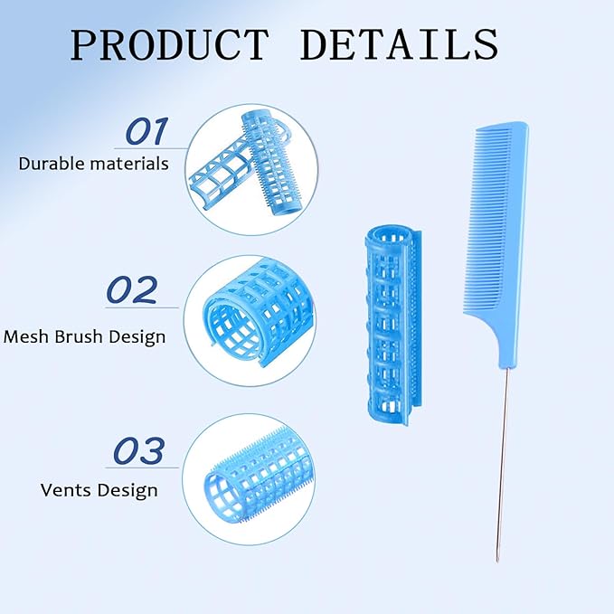 ZMD 28PCS Small Plastic Hair Curlers Rollers Set, 0.6In/1.5cm Snap on Rollers Self Grip Hair Curlers Heatless Rollers with Comb Hairdressing Curlers Tools for Short Thin Fine Hair (Blue)