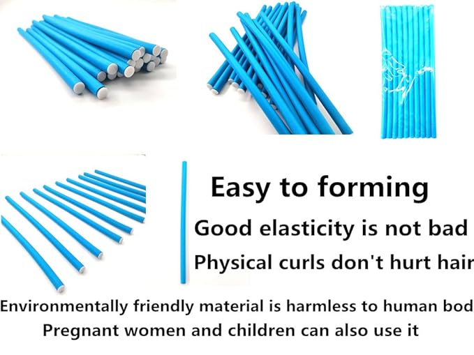10 Pieces Flexible Curling Rods, Soft Foam No Heat Hair Rollers, Curler for Women with Long and Short Hair (Blue, 0.31 x 9.4in)