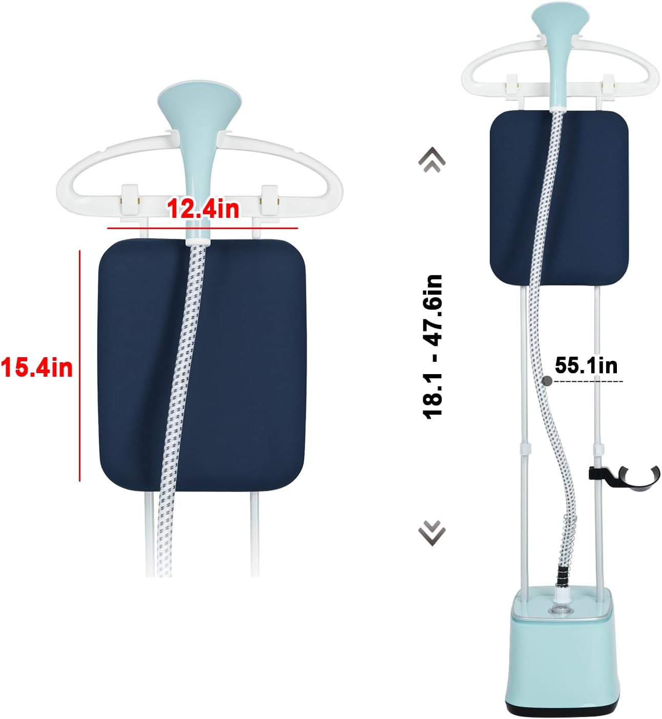 Standing Garment Steamer, 2000W Powerful Steamer for Clothes, 10 Steam Levels, 2.7L Water Tank for 90 Mins Continuous Steaming, Home Commercial Use (Blue)