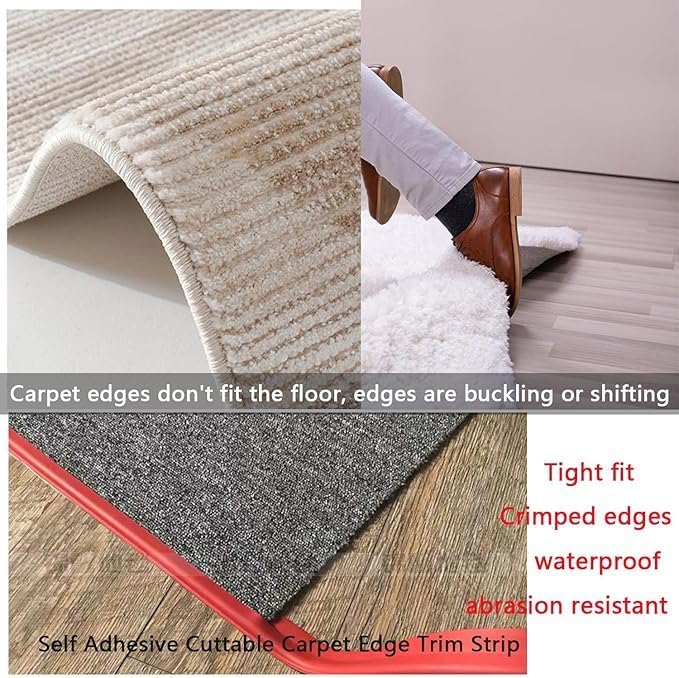 Self Adhesive Carpet Transition Strip with Edge Trim, Designed for Seamless Transitions from Carpet to Tile or Vinyl Floors, Perfect for Doorways.(Gray,15ft)