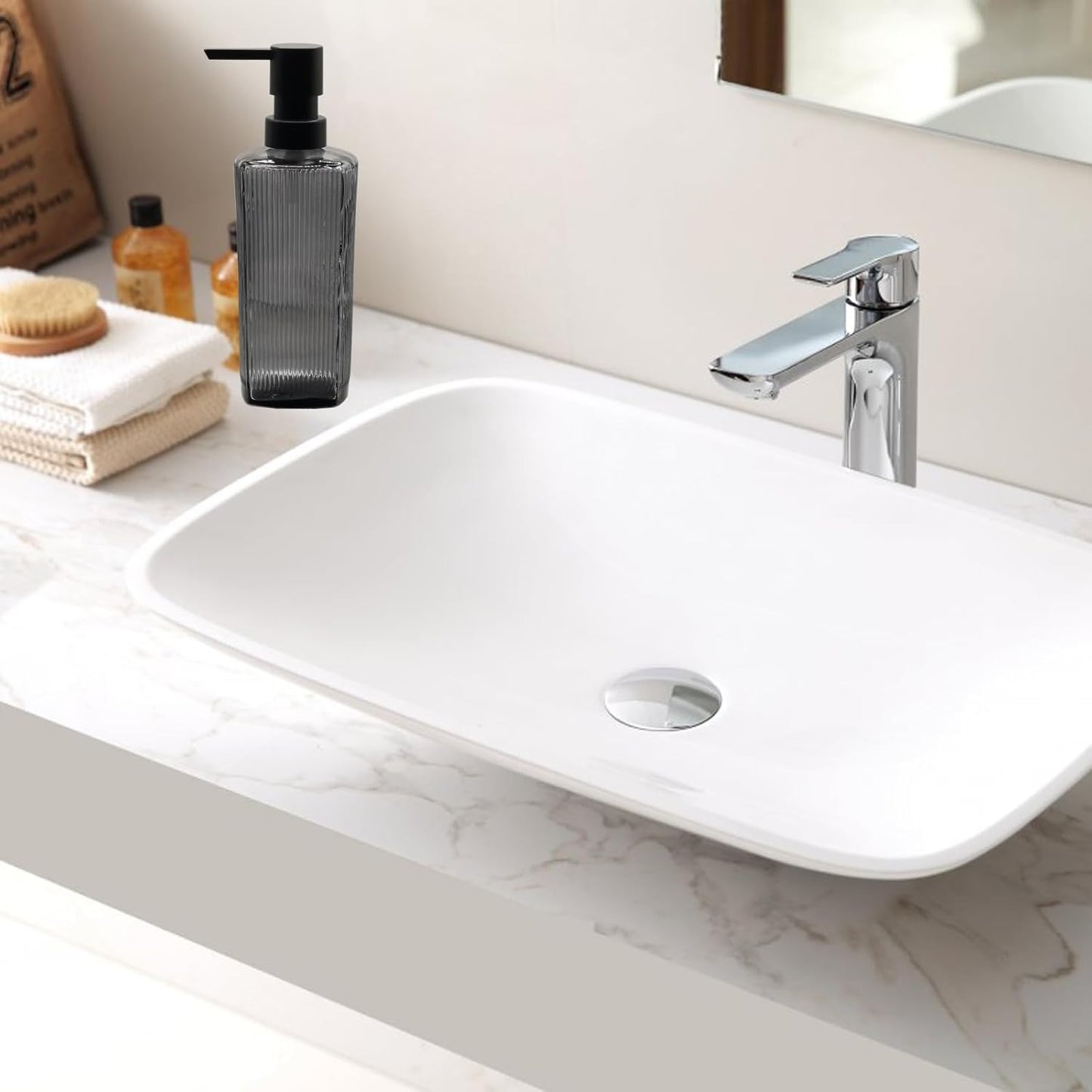 Grey Glass Soap Dispenser with Black Plastic Pump, 12oz Lotion Dish Dispenser, Refillable Liquid Hand Soap Dispenser for Modern Home Decor, Bathroom, Kitchen Countertop, Hotel